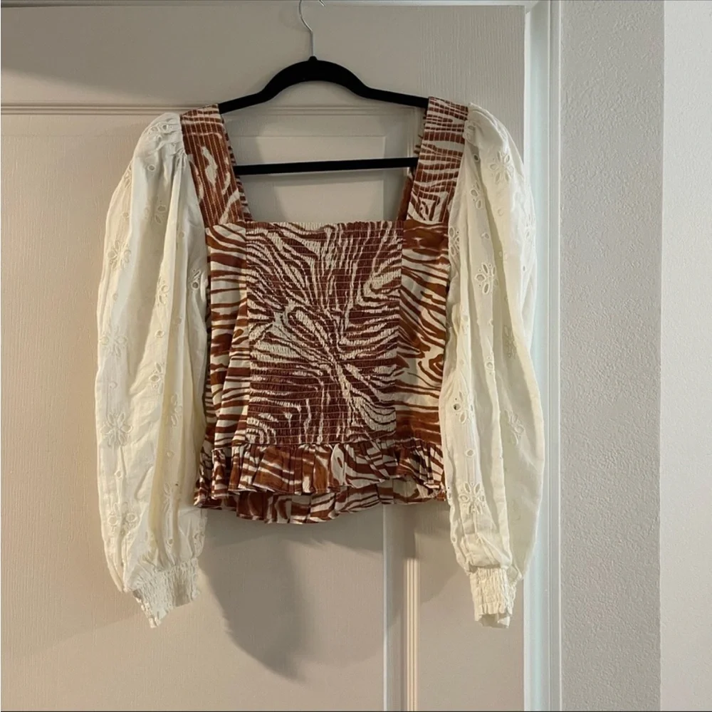 Anthropologie Love the Label Smocked Puff Sleeve Blouse XS